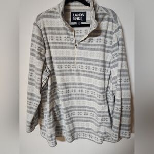 Lands' End Womens White and Gray Zip Up Sweater